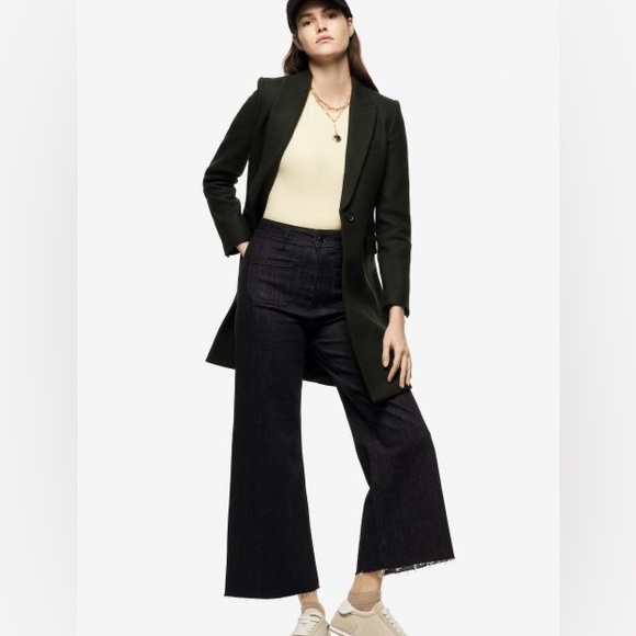 Zara Manteco Italian Wool Blend Olive Green Long Coat Small - Picture 5 of 8